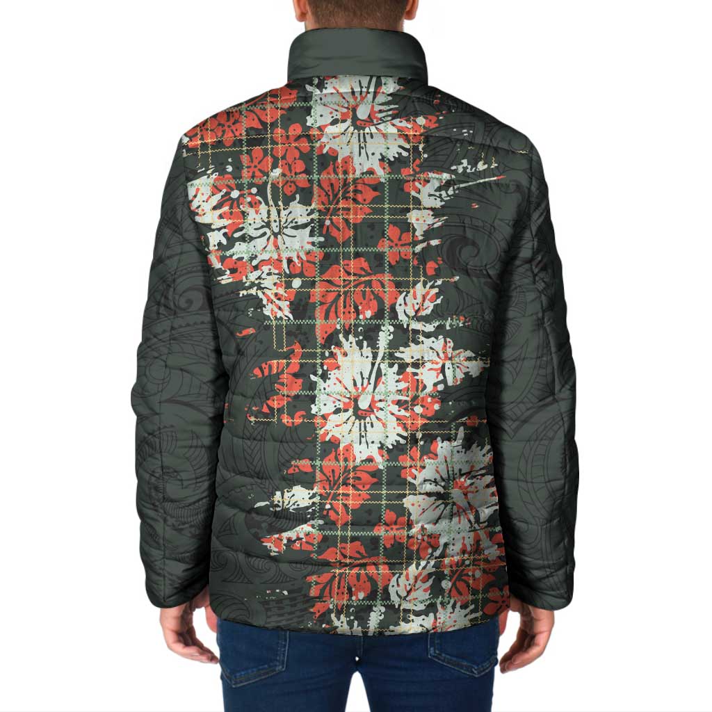 Hawaii Tartan With Hibiscus Padded Jacket Polynesian Pattern Vintage LT9 - Polynesian Pride