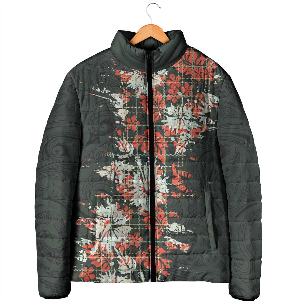 Hawaii Tartan With Hibiscus Padded Jacket Polynesian Pattern Vintage LT9 - Polynesian Pride