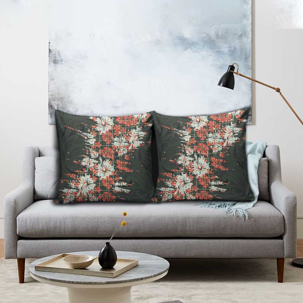 Hawaii Tartan With Hibiscus Pillow Cover Polynesian Pattern Vintage LT9 - Polynesian Pride