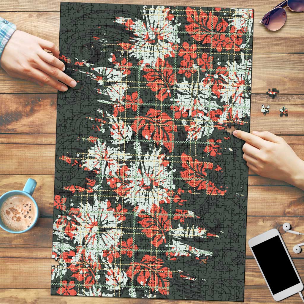Hawaii Tartan With Hibiscus Puzzle Polynesian Pattern Vintage LT9 Dark Green - Polynesian Pride