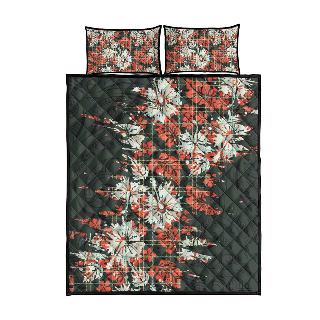 Hawaii Tartan With Hibiscus Quilt Bed Set Polynesian Pattern Vintage