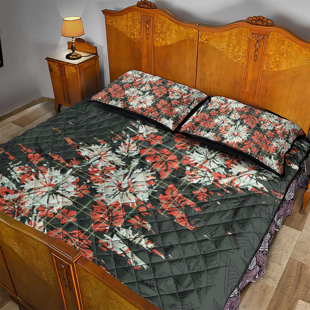 Hawaii Tartan With Hibiscus Quilt Bed Set Polynesian Pattern Vintage