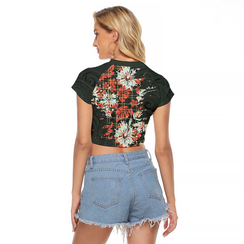 Hawaii Tartan With Hibiscus Raglan Cropped T Shirt Polynesian Pattern Vintage LT9 - Polynesian Pride