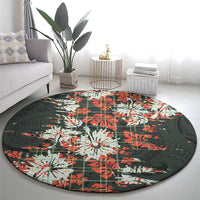 Hawaii Tartan With Hibiscus Round Carpet Polynesian Pattern Vintage LT9 - Polynesian Pride