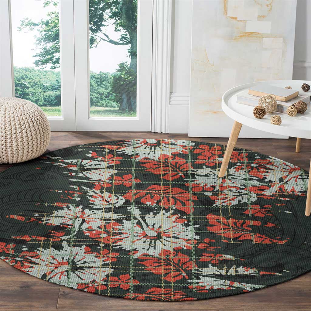 Hawaii Tartan With Hibiscus Round Carpet Polynesian Pattern Vintage LT9 - Polynesian Pride