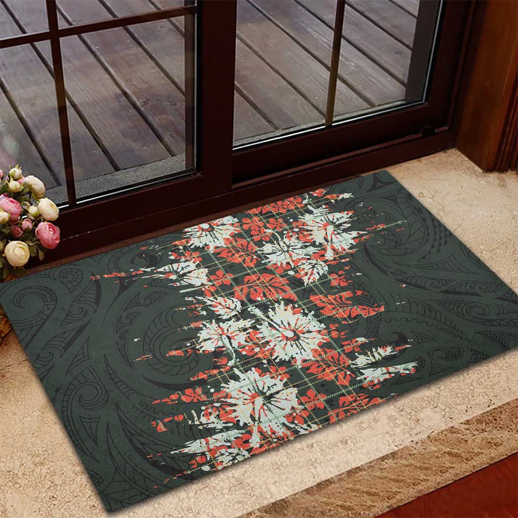 Hawaii Tartan With Hibiscus Rubber Doormat Polynesian Pattern Vintage LT9 - Polynesian Pride