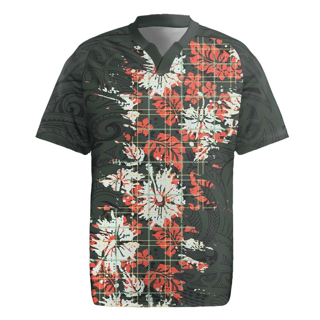 Hawaii Tartan With Hibiscus Rugby Jersey Polynesian Pattern Vintage LT9 Dark Green - Polynesian Pride