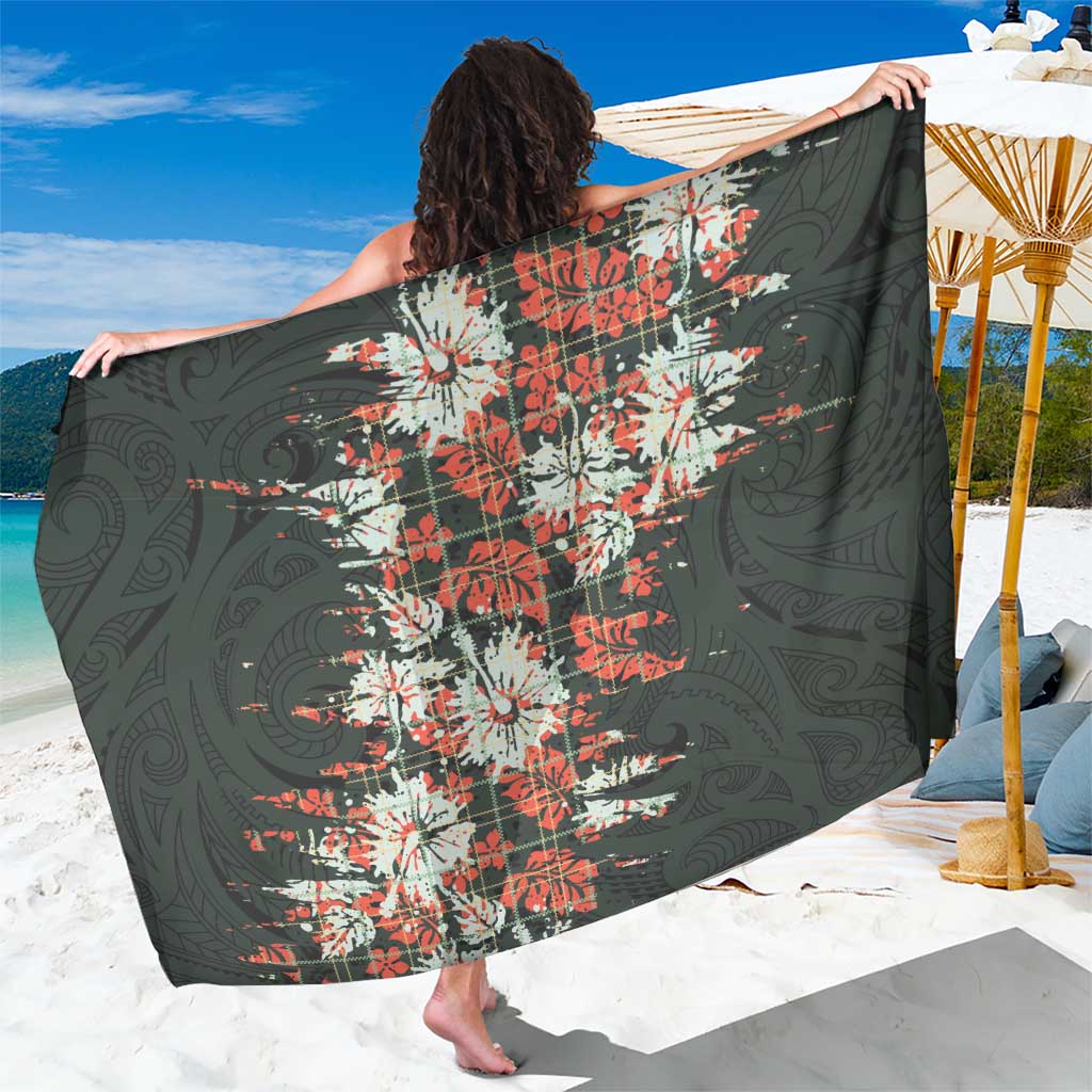 Hawaii Tartan With Hibiscus Sarong Polynesian Pattern Vintage LT9 One Size 44 x 66 inches Dark Green - Polynesian Pride