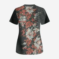 Hawaii Tartan With Hibiscus Scrub Top Polynesian Pattern Vintage LT9 - Polynesian Pride