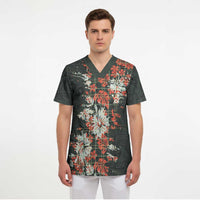 Hawaii Tartan With Hibiscus Scrub Top Polynesian Pattern Vintage LT9 - Polynesian Pride