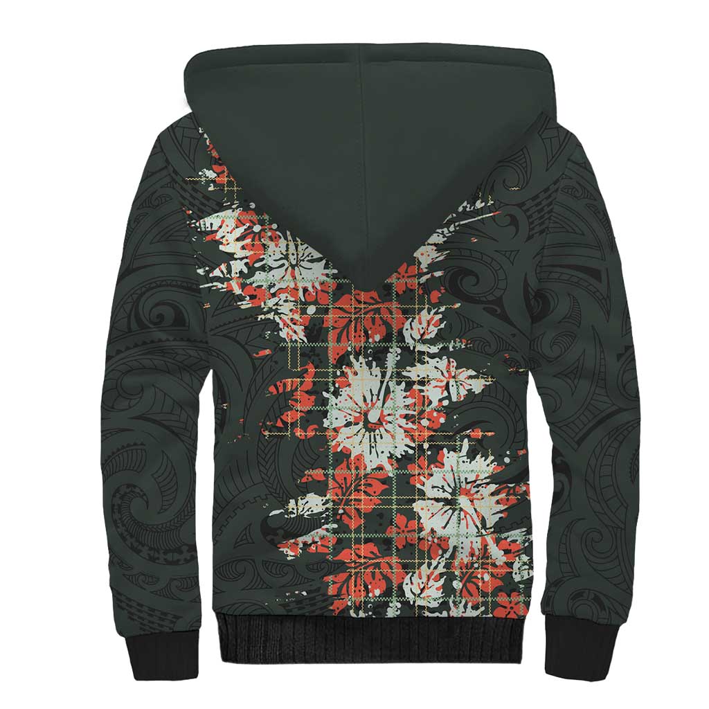 Hawaii Tartan With Hibiscus Sherpa Hoodie Polynesian Pattern Vintage LT9 - Polynesian Pride