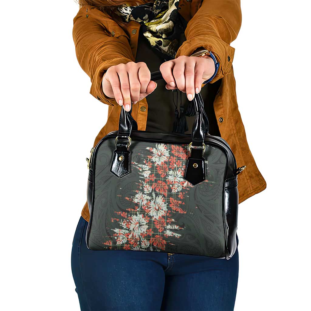 Hawaii Tartan With Hibiscus Shoulder Handbag Polynesian Pattern Vintage LT9 One Size Dark Green - Polynesian Pride
