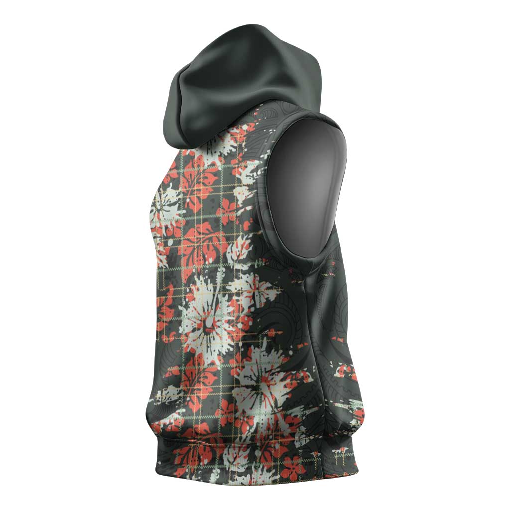 Hawaii Tartan With Hibiscus Sleeveless Hoodie Polynesian Pattern Vintage LT9 - Polynesian Pride