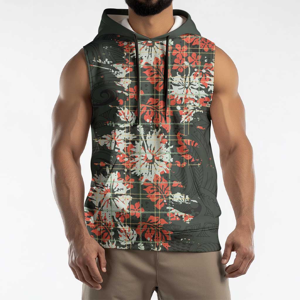 Hawaii Tartan With Hibiscus Sleeveless Hoodie Polynesian Pattern Vintage LT9 - Polynesian Pride