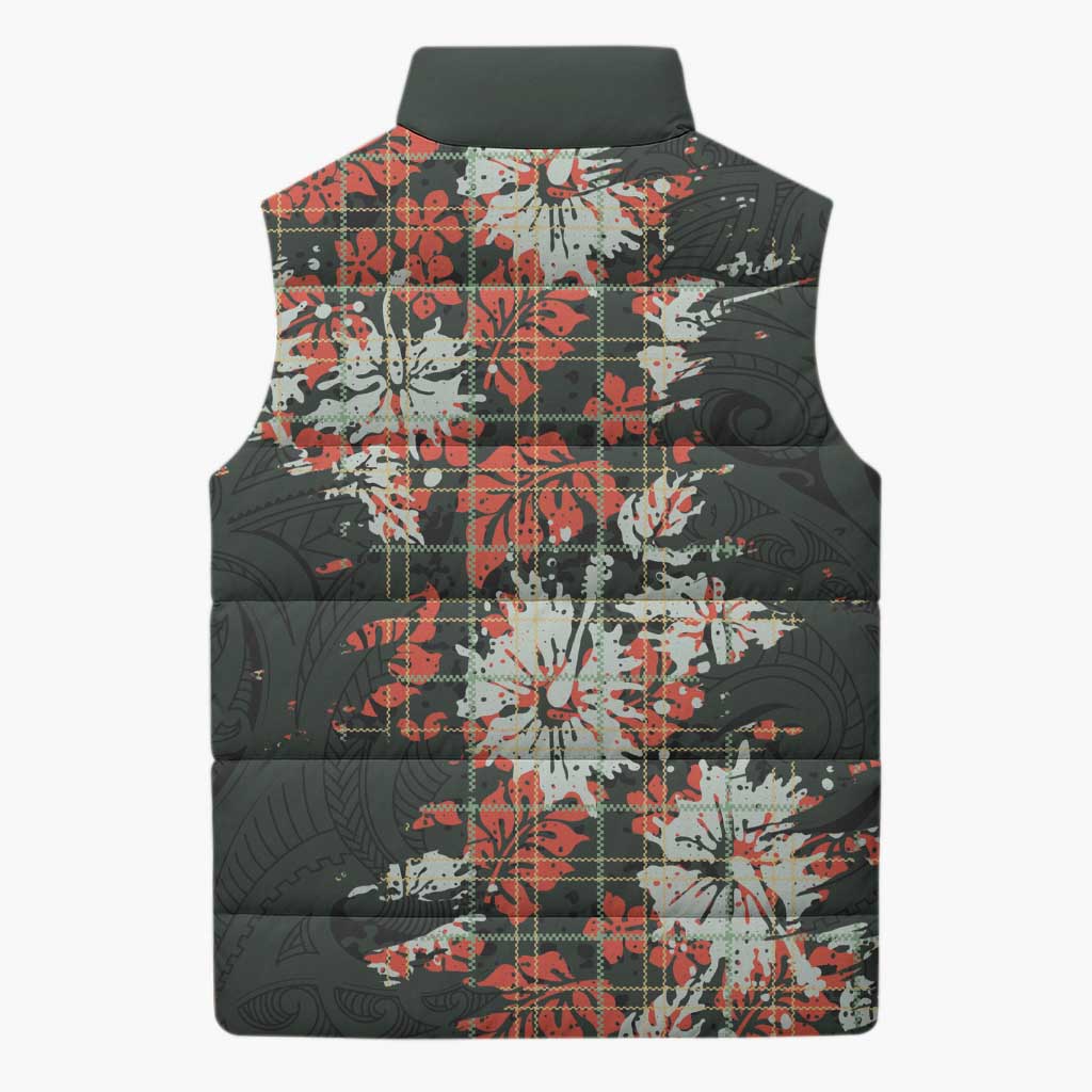 Hawaii Tartan With Hibiscus Sleeveless Puffer Jacket Polynesian Pattern Vintage LT9 - Polynesian Pride