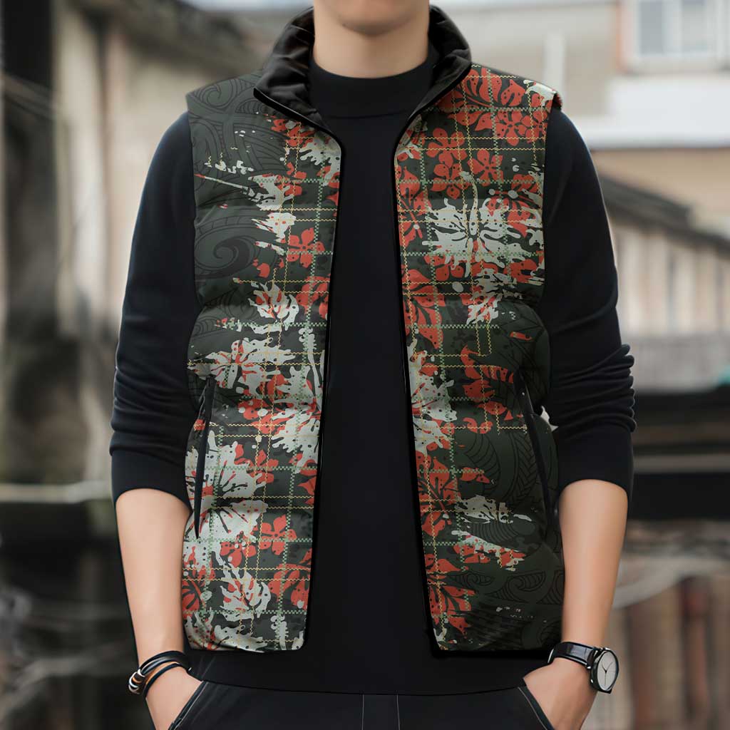 Hawaii Tartan With Hibiscus Sleeveless Puffer Jacket Polynesian Pattern Vintage LT9 - Polynesian Pride