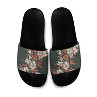 Hawaii Tartan With Hibiscus Slide Sandals Polynesian Pattern Vintage LT9 Dark Green - Polynesian Pride