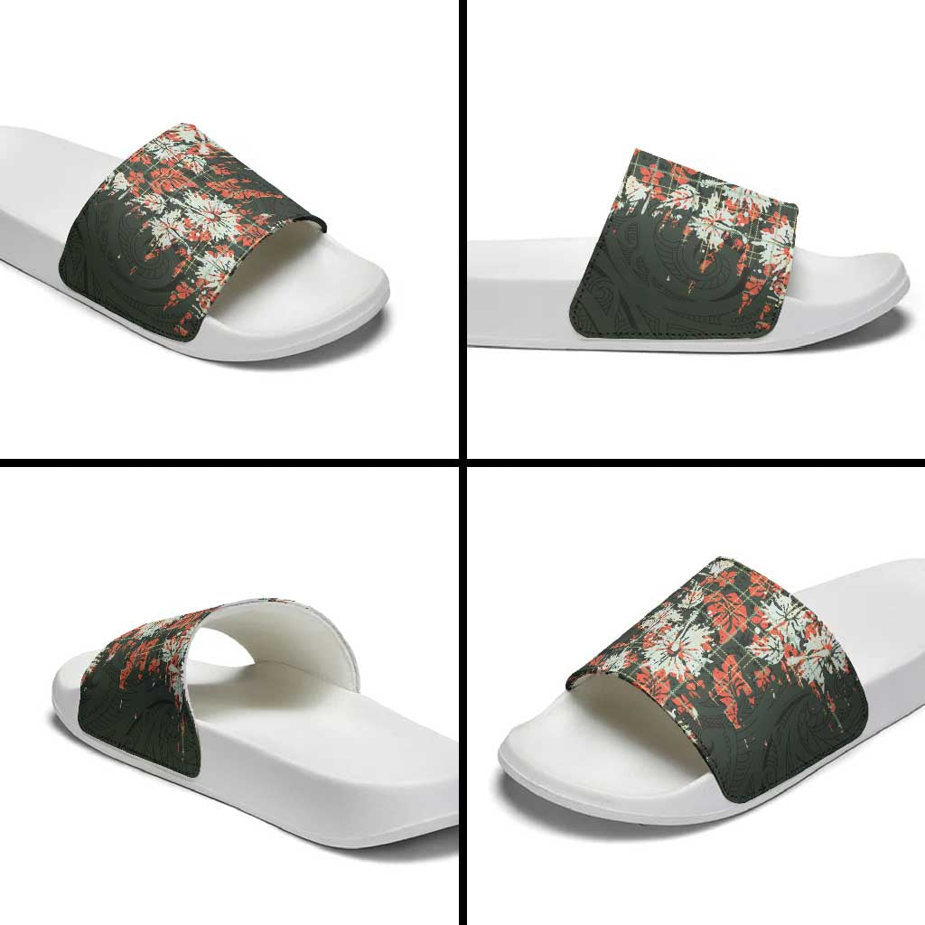 Hawaii Tartan With Hibiscus Slide Sandals Polynesian Pattern Vintage LT9 - Polynesian Pride