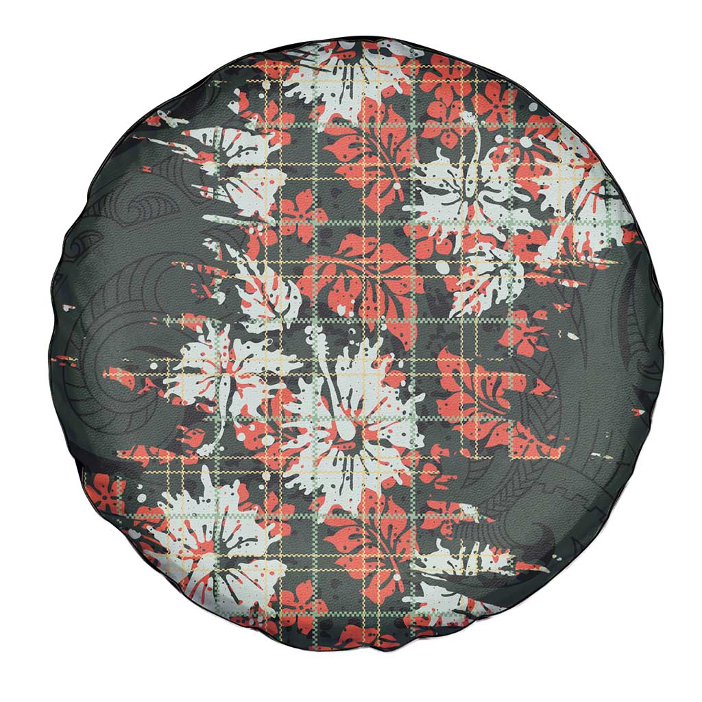 Hawaii Tartan With Hibiscus Spare Tire Cover Polynesian Pattern Vintage
