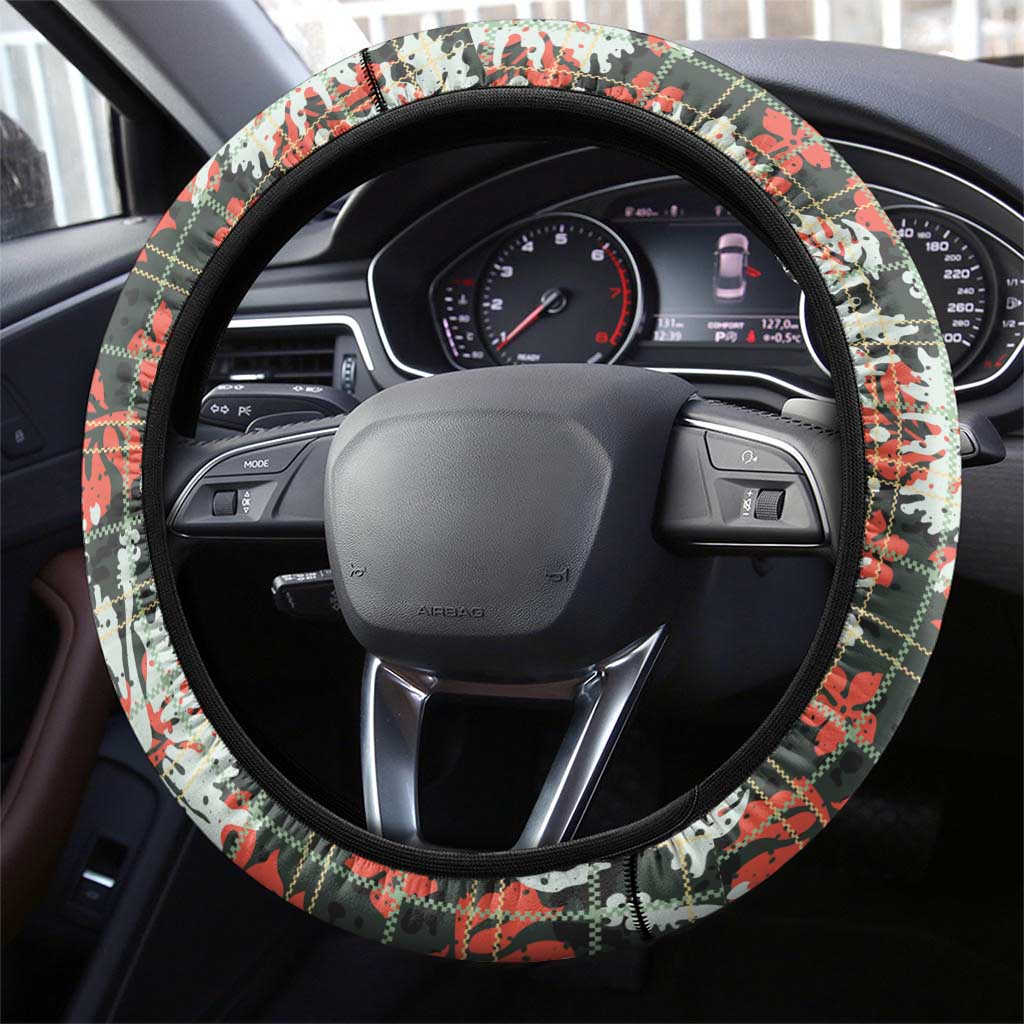 Hawaii Tartan With Hibiscus Steering Wheel Cover Polynesian Pattern Vintage