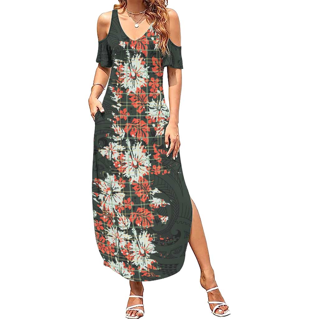 Hawaii Tartan With Hibiscus Summer Maxi Dress Polynesian Pattern Vintage LT9 Women Dark Green - Polynesian Pride