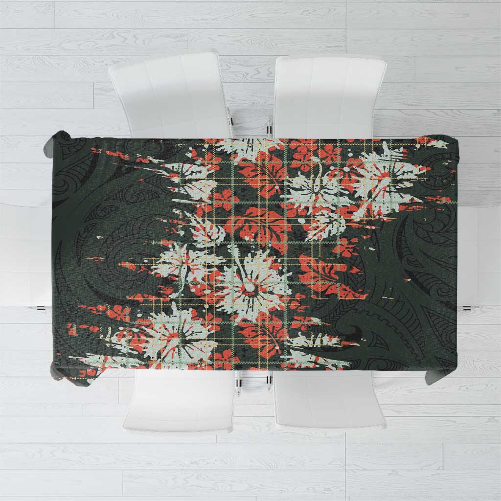 Hawaii Tartan With Hibiscus Tablecloth Polynesian Pattern Vintage LT9 Dark Green - Polynesian Pride