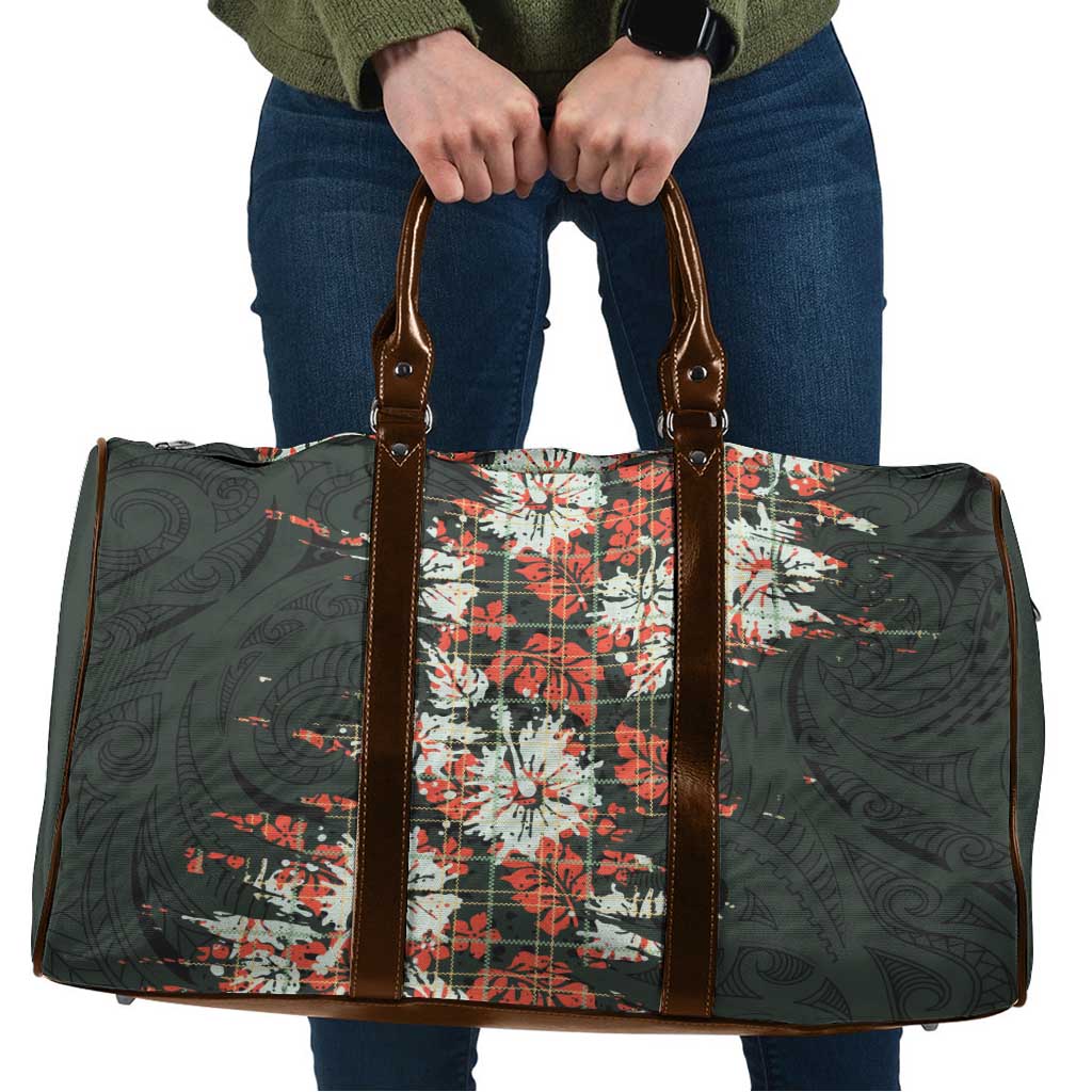 Hawaii Tartan With Hibiscus Travel Bag Polynesian Pattern Vintage LT9 Dark Green - Polynesian Pride