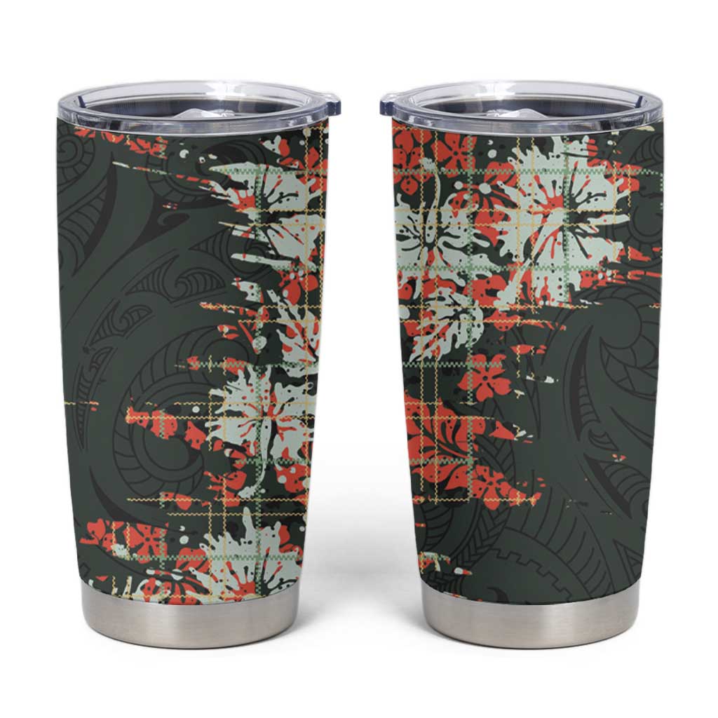 Hawaii Tartan With Hibiscus Tumbler Cup Polynesian Pattern Vintage LT9 Dark Green - Polynesian Pride