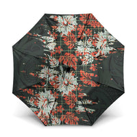 Hawaii Tartan With Hibiscus Umbrella Polynesian Pattern Vintage LT9 One Size Folded 11.42 inch Opened Diameter 37.4 inch Dark Green - Polynesian Pride