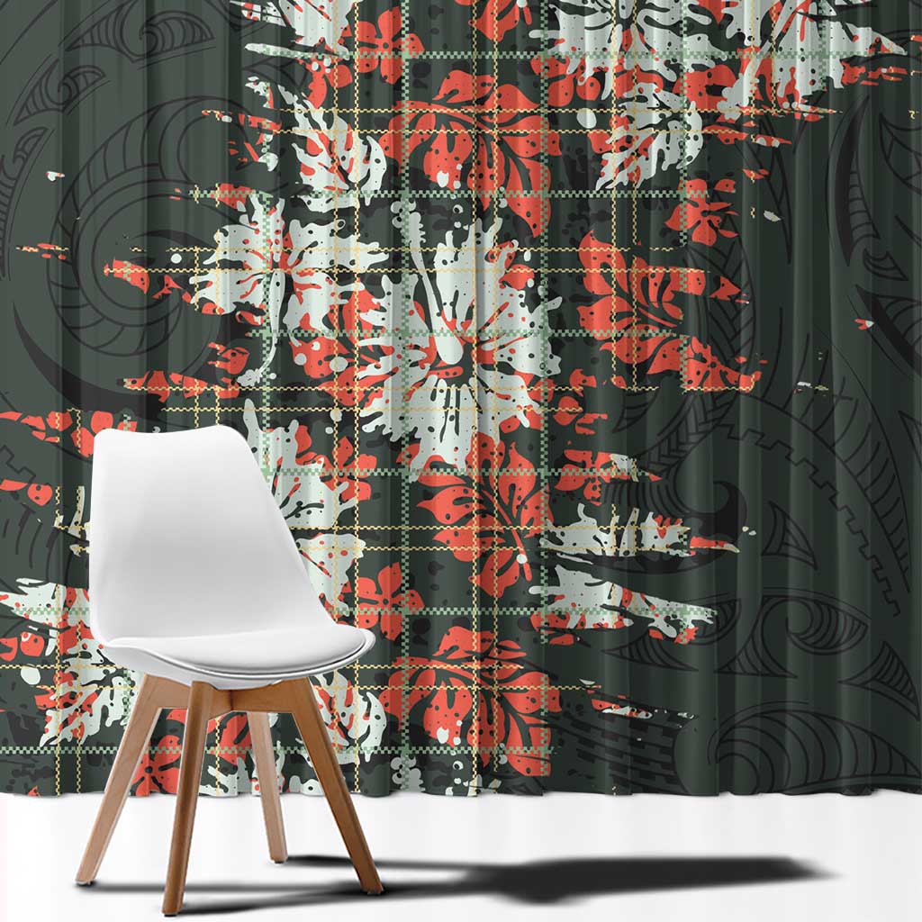 Hawaii Tartan With Hibiscus Window Curtain Polynesian Pattern Vintage LT9 - Polynesian Pride
