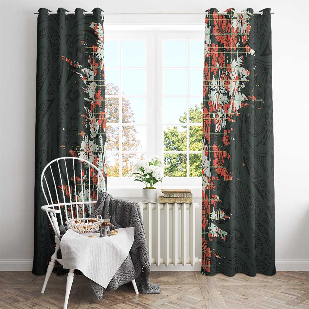 Hawaii Tartan With Hibiscus Window Curtain Polynesian Pattern Vintage LT9 - Polynesian Pride