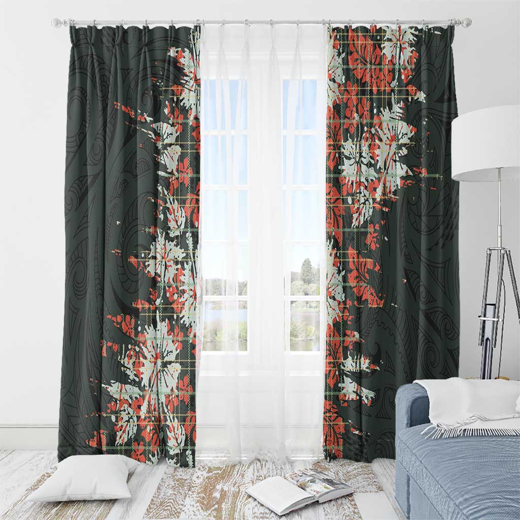 Hawaii Tartan With Hibiscus Window Curtain Polynesian Pattern Vintage LT9 - Polynesian Pride
