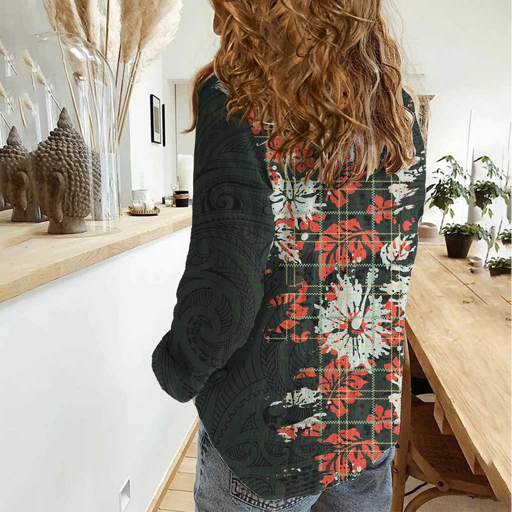 Hawaii Tartan With Hibiscus Women Casual Shirt Polynesian Pattern Vintage LT9 - Polynesian Pride