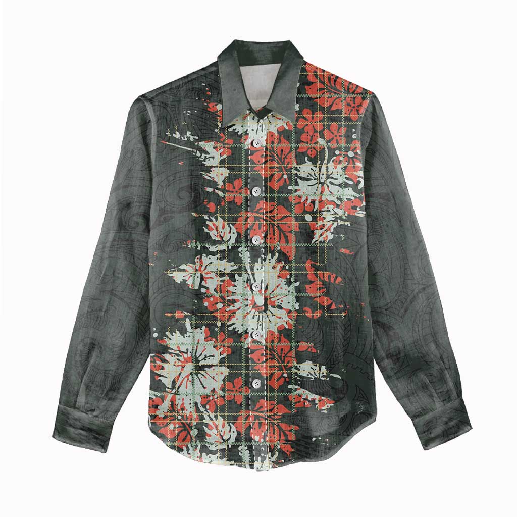 Hawaii Tartan With Hibiscus Women Casual Shirt Polynesian Pattern Vintage LT9 - Polynesian Pride