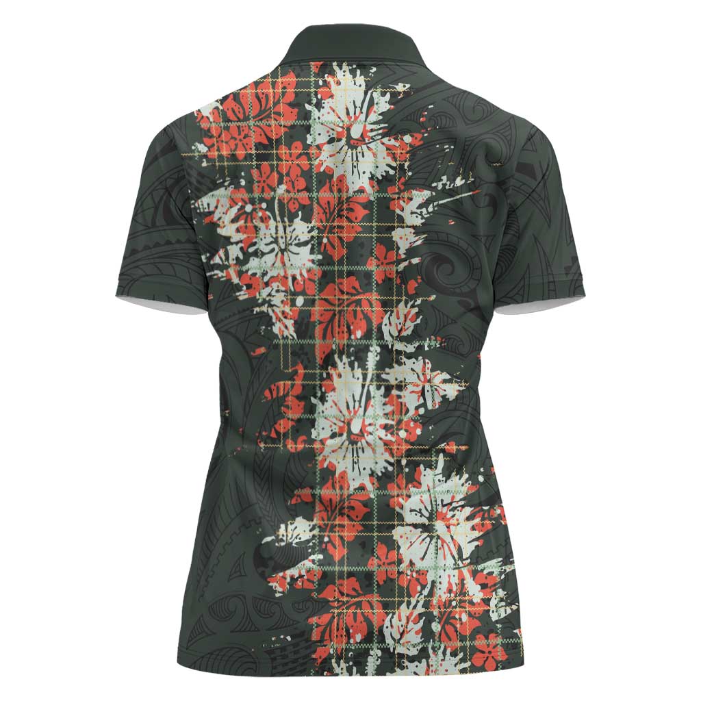 Hawaii Tartan With Hibiscus Women Polo Shirt Polynesian Pattern Vintage LT9 - Polynesian Pride
