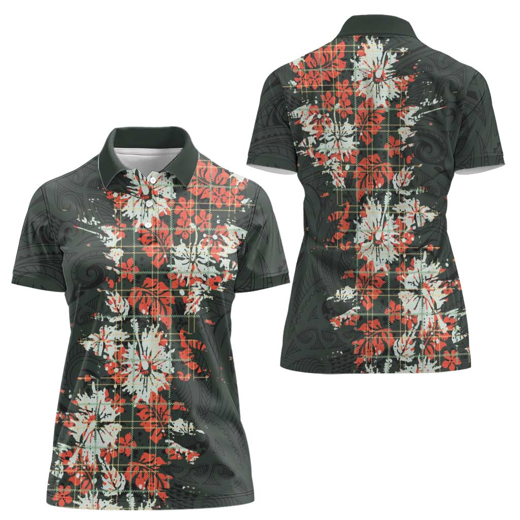 Hawaii Tartan With Hibiscus Women Polo Shirt Polynesian Pattern Vintage LT9 - Polynesian Pride