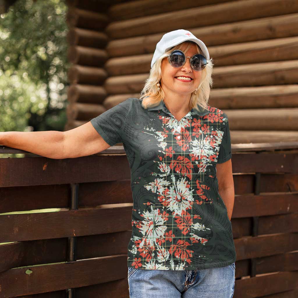 Hawaii Tartan With Hibiscus Women Polo Shirt Polynesian Pattern Vintage LT9 - Polynesian Pride