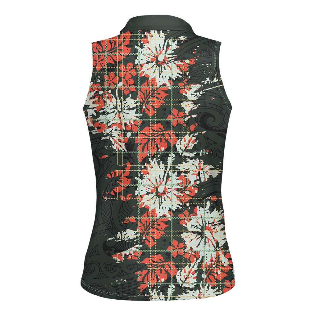 Hawaii Tartan With Hibiscus Women Sleeveless Polo Shirt Polynesian Pattern Vintage LT9 - Polynesian Pride