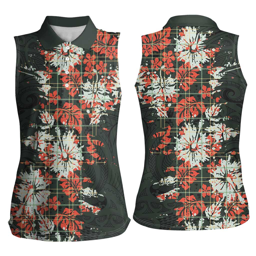 Hawaii Tartan With Hibiscus Women Sleeveless Polo Shirt Polynesian Pattern Vintage LT9 - Polynesian Pride