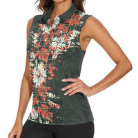 Hawaii Tartan With Hibiscus Women Sleeveless Polo Shirt Polynesian Pattern Vintage LT9 - Polynesian Pride