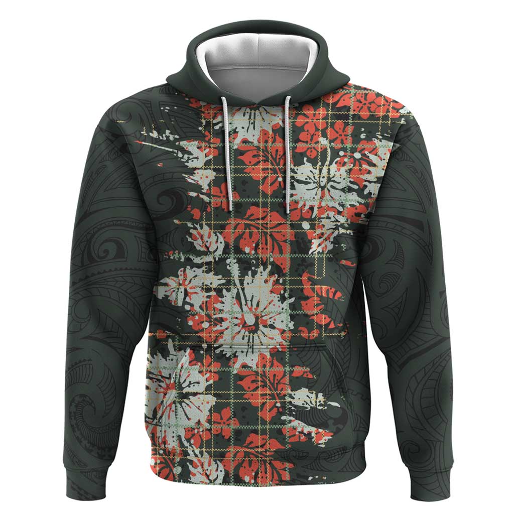 Hawaii Tartan With Hibiscus Zip Hoodie Polynesian Pattern Vintage LT9 Pullover Hoodie Dark Green - Polynesian Pride