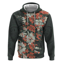 Hawaii Tartan With Hibiscus Zip Hoodie Polynesian Pattern Vintage LT9 Pullover Hoodie Dark Green - Polynesian Pride