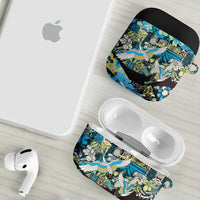 Japanese Hawaiian Crane AirPods Case Blue Tapa Patchwork Pattern LT9 - Polynesian Pride