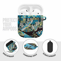 Japanese Hawaiian Crane AirPods Case Blue Tapa Patchwork Pattern LT9 - Polynesian Pride