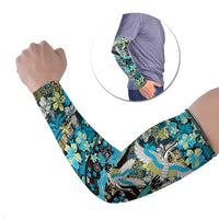 Japanese Hawaiian Crane Arm Sleeves Blue Tapa Patchwork Pattern LT9 Set of 2 Blue - Polynesian Pride