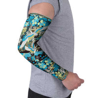 Japanese Hawaiian Crane Arm Sleeves Blue Tapa Patchwork Pattern LT9 - Polynesian Pride