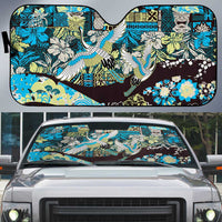 Japanese Hawaiian Crane Auto Sun Shade Blue Tapa Patchwork Pattern LT9 Blue - Polynesian Pride