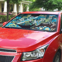 Japanese Hawaiian Crane Auto Sun Shade Blue Tapa Patchwork Pattern LT9 - Polynesian Pride