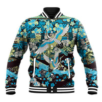 Japanese Hawaiian Crane Baseball Jacket Blue Tapa Patchwork Pattern LT9 Unisex Blue - Polynesian Pride