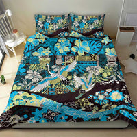 Japanese Hawaiian Crane Bedding Set Blue Tapa Patchwork Pattern LT9 - Polynesian Pride